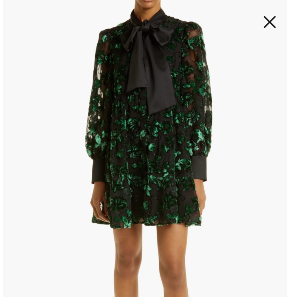 【Alice+Olivia】 Rowen Floral Long Sleeve Burnout Velvet Dress